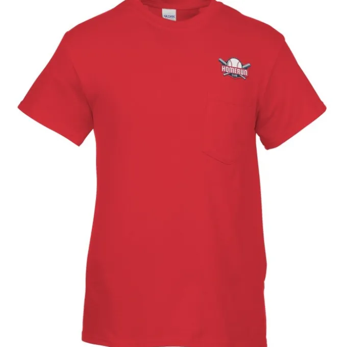 Gildan 5.3-oz Cotton T-Shirt with Pocket - Men's - Embroidered