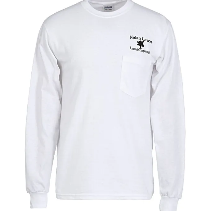 Gildan 6-oz Ultra Cotton LS Pocket T-Shirt - White - Screen