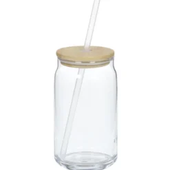 Glass Can with Straw - 17 oz