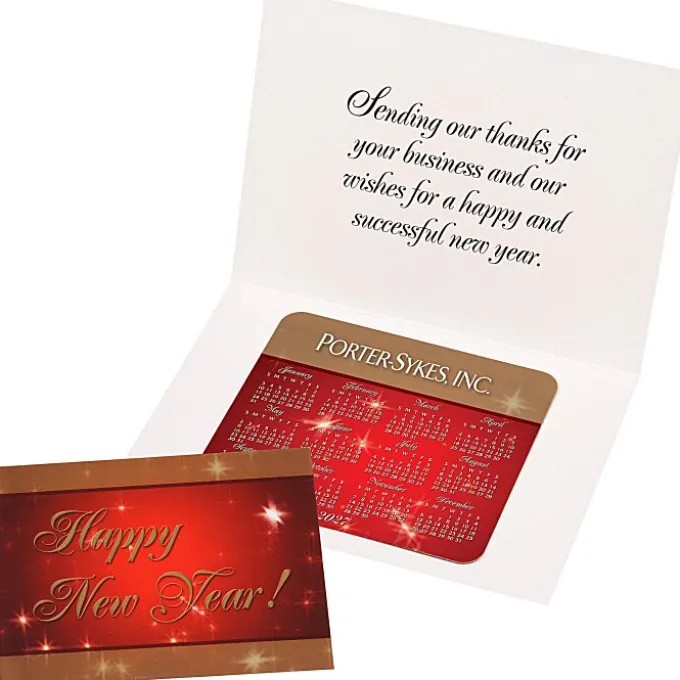 Greeting Card with Magnetic Calendar - Red & Gold New Year