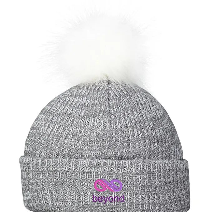 Heathered Faux Fur Pom Beanie
