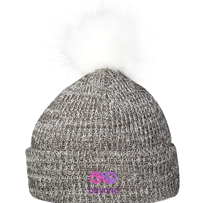 Heathered Faux Fur Pom Beanie