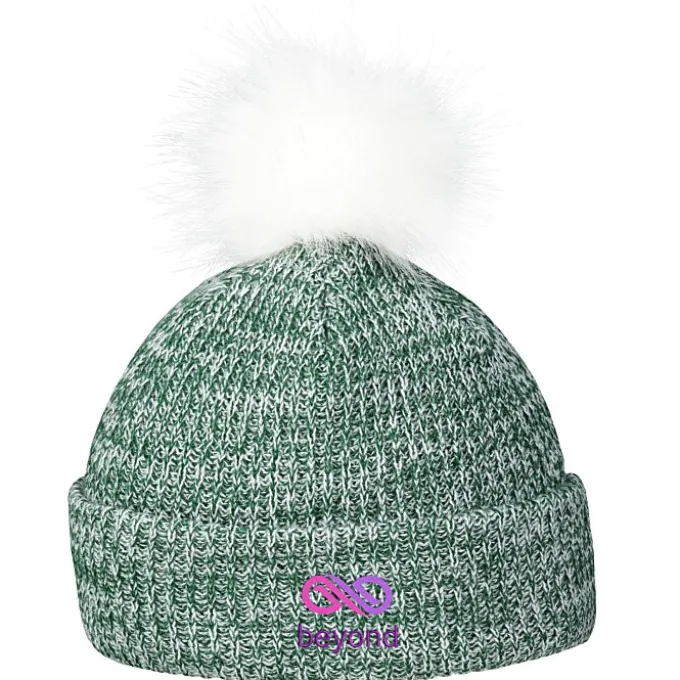 Heathered Faux Fur Pom Beanie