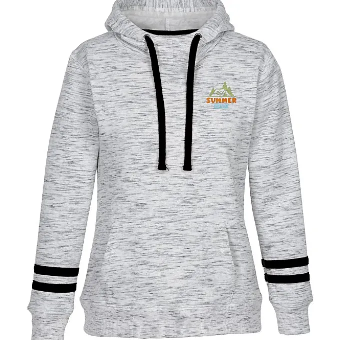 J. America Melange Stripe Sleeve Hoodie - Ladies' - Embroidered