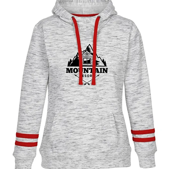 J. America Melange Stripe Sleeve Hoodie - Ladies' - Screen