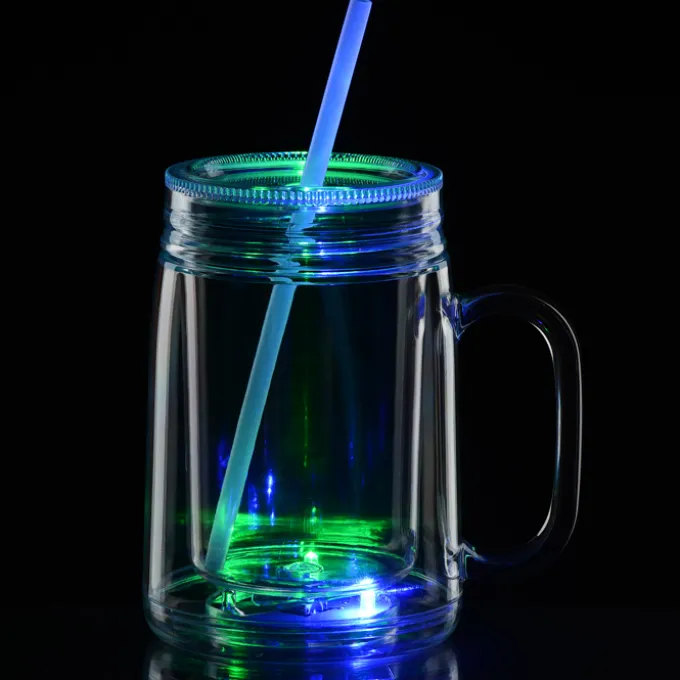 Light-Up Mason Jar with Straw - 18 oz. - 24 hr