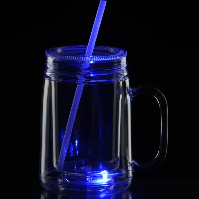 Light-Up Mason Jar with Straw - 18 oz. - 24 hr