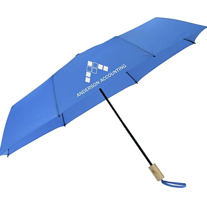 Manual Folding Umbrella with Wooden Handle - 46-inch Arc