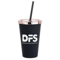 Matte Rubberized Tumbler with Straw - 16 oz. - Metallic Lid