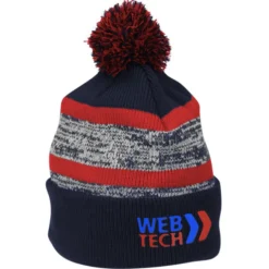 Melange Striped Pom Pom Cuffed Beanie