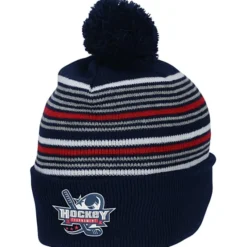 Multi-Stripe Pom Pom Knit Beanie