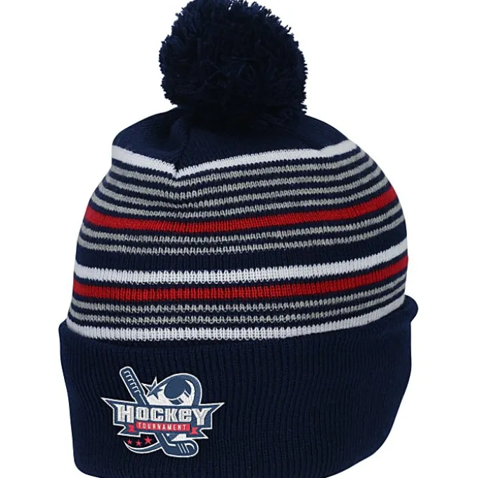 Multi-Stripe Pom Pom Knit Beanie