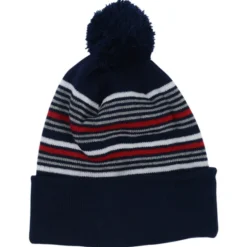Multi-Stripe Pom Pom Knit Beanie