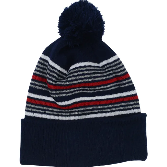 Multi-Stripe Pom Pom Knit Beanie