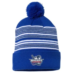 Multi-Stripe Pom Pom Knit Beanie
