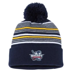 Multi-Stripe Pom Pom Knit Beanie