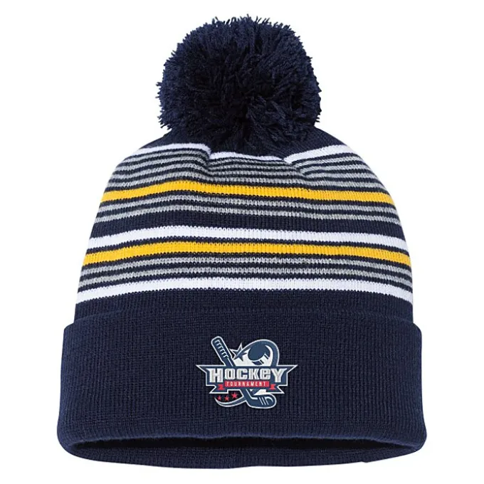 Multi-Stripe Pom Pom Knit Beanie