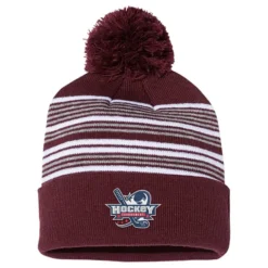 Multi-Stripe Pom Pom Knit Beanie
