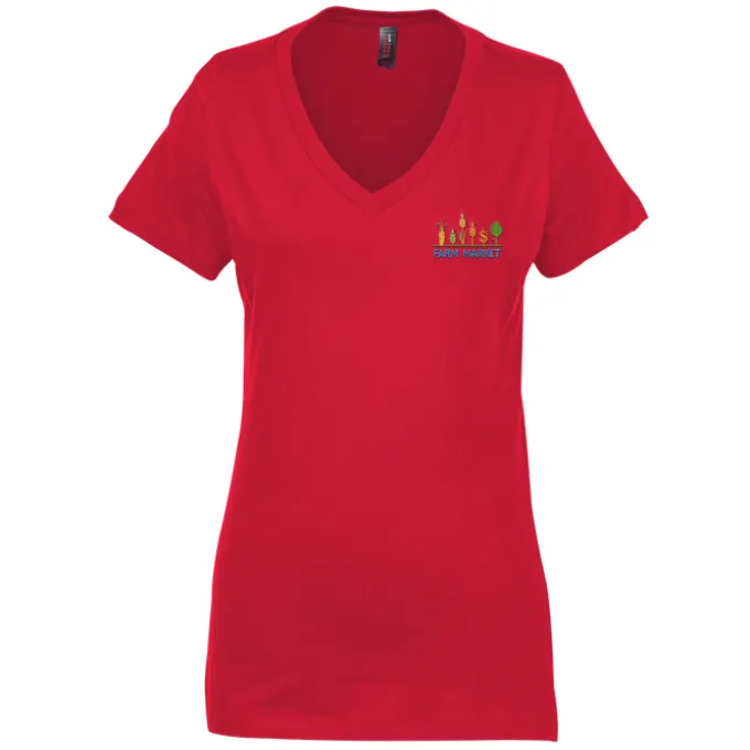 Perfect Weight V-Neck Tee - Ladies' - Embroidered