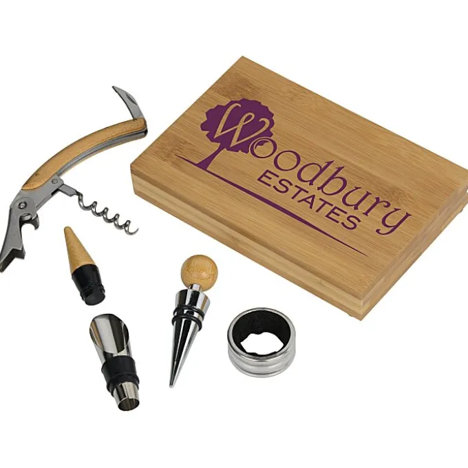 4-Piece Bamboo Wine Gift Set - 24 hr