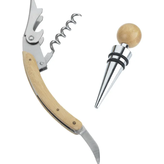 2-Piece Bamboo Wine Tool Set