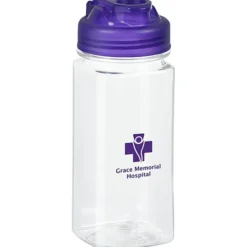 PolySure Squared-Up Water Bottle with Flip Lid - 16 oz - Clear