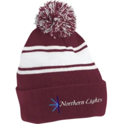 Pom Pom Cuff Beanie with Stripes
