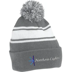 Pom Pom Cuff Beanie with Stripes - 24 hr