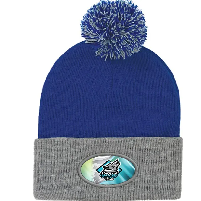 Pom Pom Knit Hat - Full Color Patch