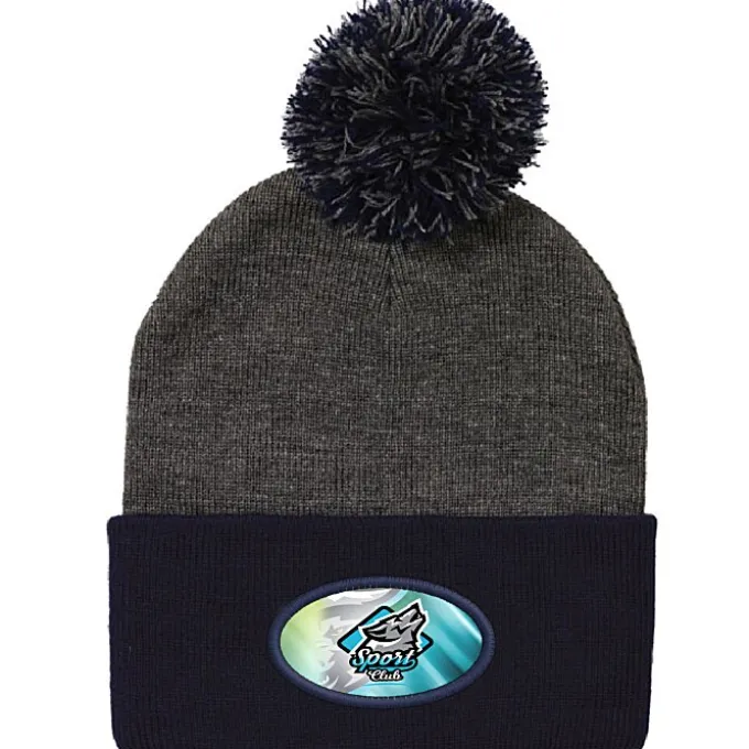Pom Pom Knit Hat - Full Color Patch