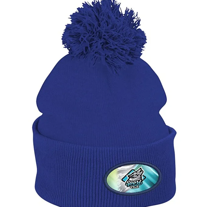 Pom Pom Knit Hat - Full Color Patch
