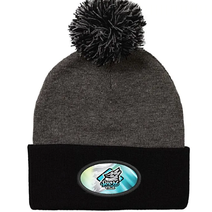 Pom Pom Knit Hat - Full Color Patch