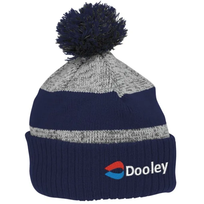 Pom Pom Melange Beanie with Ribbed Cuff