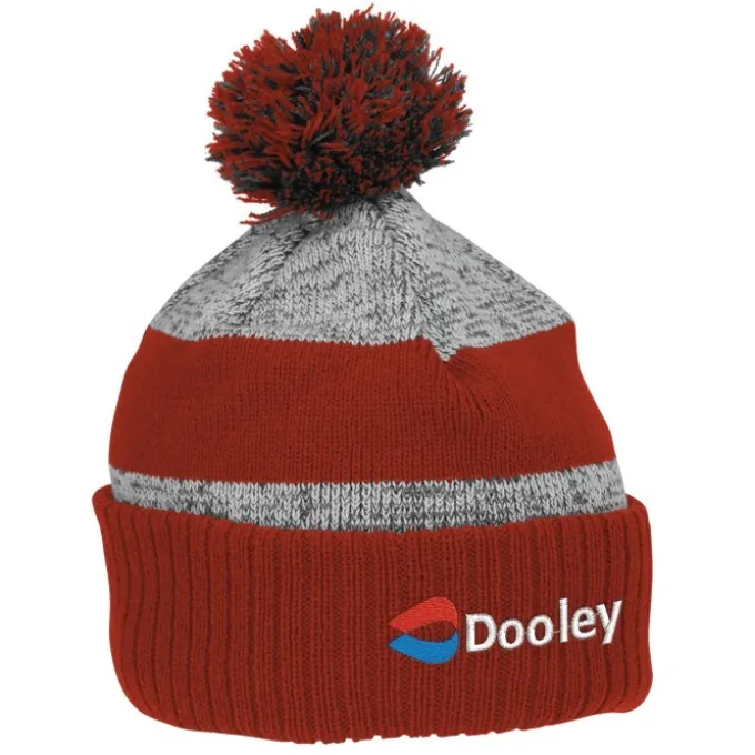 Pom Pom Melange Beanie with Ribbed Cuff