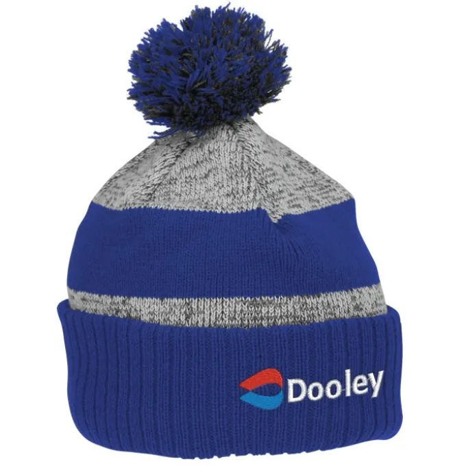 Pom Pom Melange Beanie with Ribbed Cuff