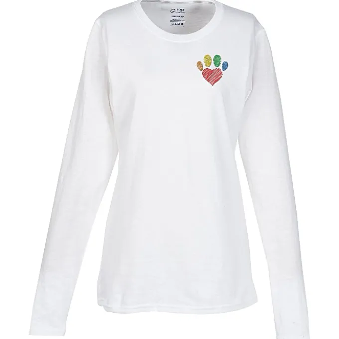 Port Classic 5.4-oz Long Sleeve T-Shirt - Ladies' - White - Embroidered