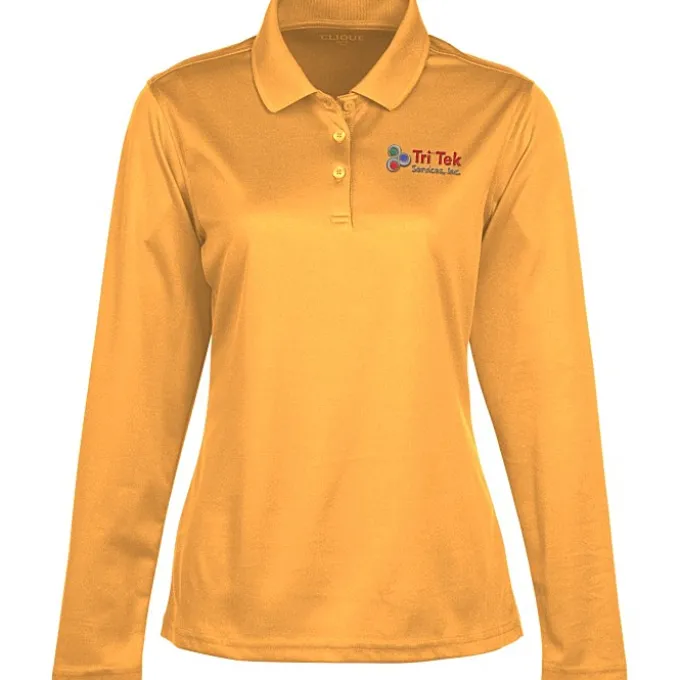 Spin Dye Long Sleeve Pique Polo - Ladies' - Embroidered