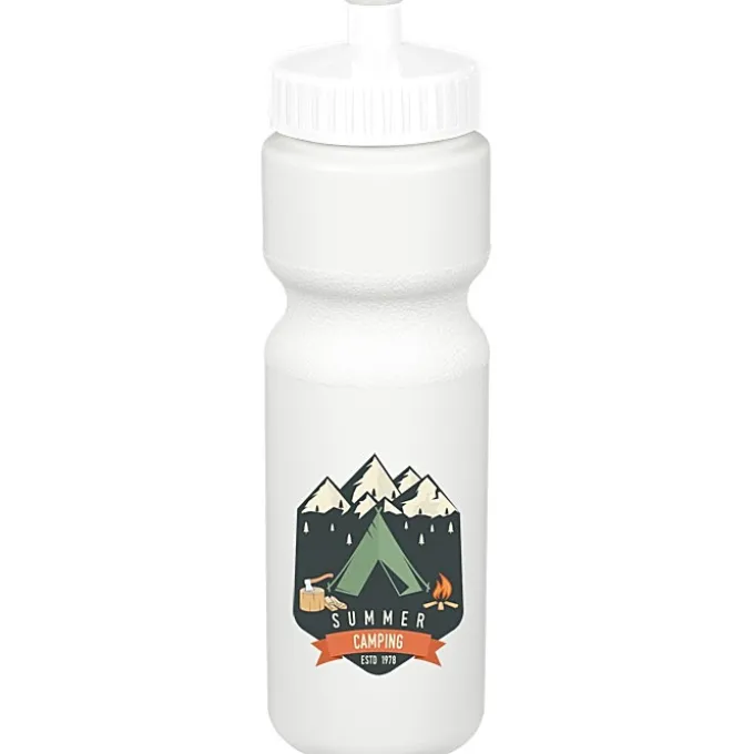 Sport Bottle with Push Pull Lid - 28 oz - White - Full Color