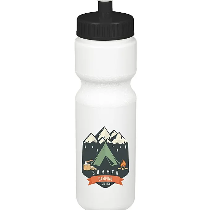 Sport Bottle with Push Pull Lid - 28 oz - White - Full Color