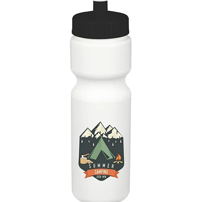 Sport Bottle with Push Pull Lid - 28 oz - White - Full Color