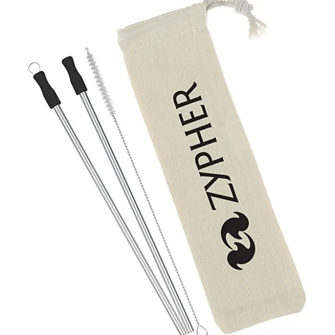 Stainless Straw Set in Cotton Pouch - 2 Pack