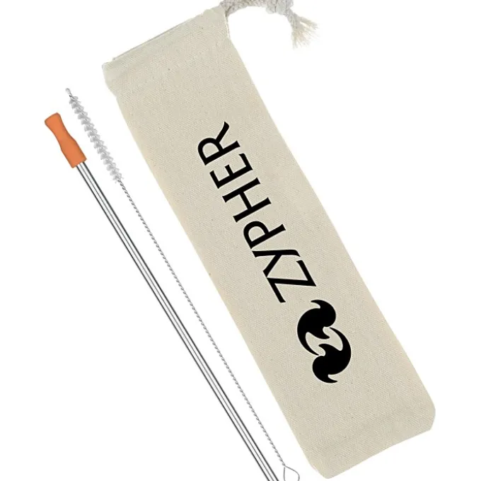 Stainless Straw Set in Cotton Pouch - 1 Pack