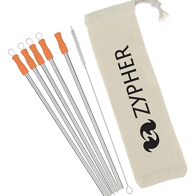 Stainless Straw Set in Cotton Pouch - 5 Pack