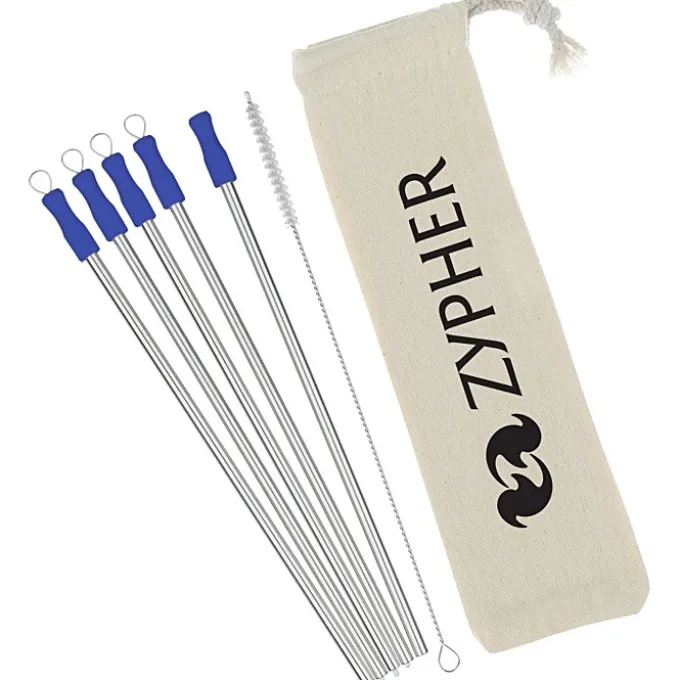 Stainless Straw Set in Cotton Pouch - 5 Pack
