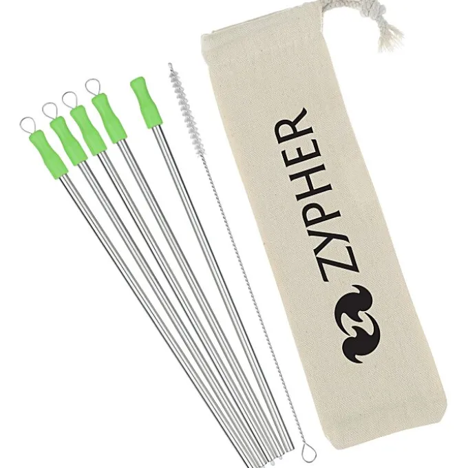 Stainless Straw Set in Cotton Pouch - 5 Pack