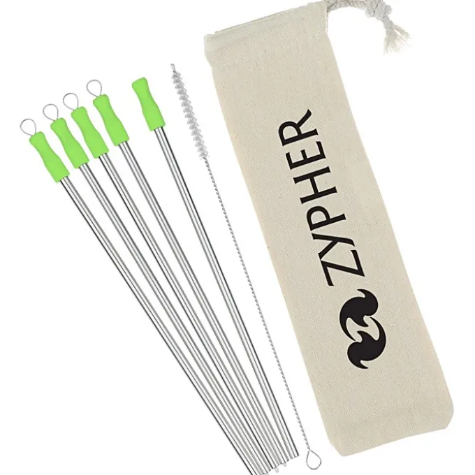 Stainless Straw Set in Cotton Pouch - 5 Pack