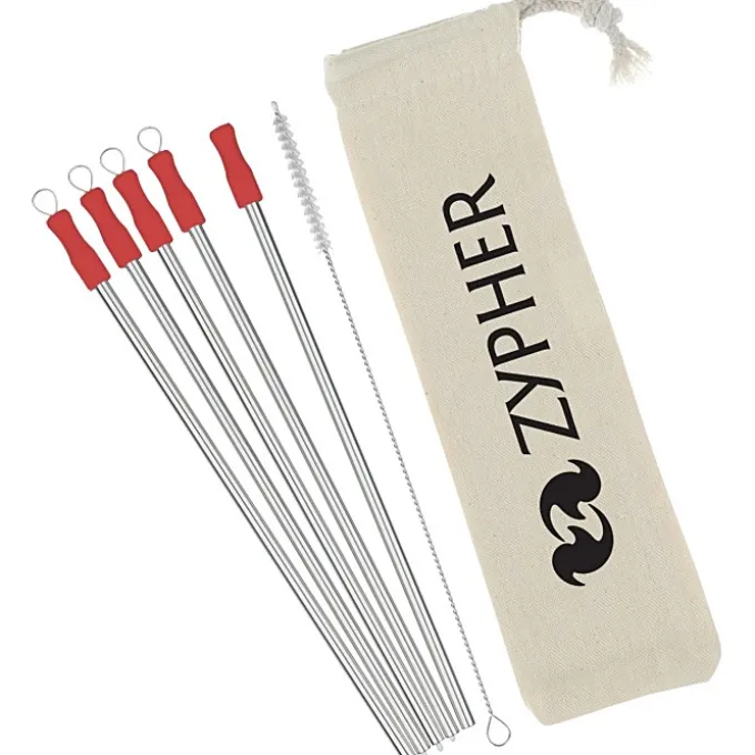 Stainless Straw Set in Cotton Pouch - 5 Pack