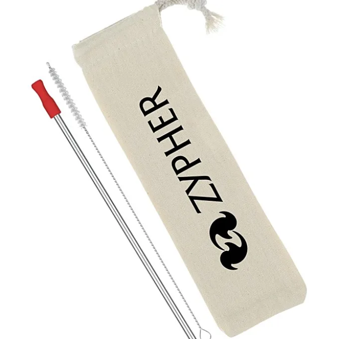 Stainless Straw Set in Cotton Pouch - 1 Pack - 24 hr