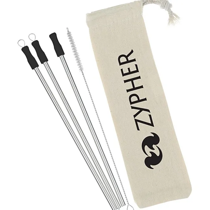 Stainless Straw Set in Cotton Pouch - 3 Pack