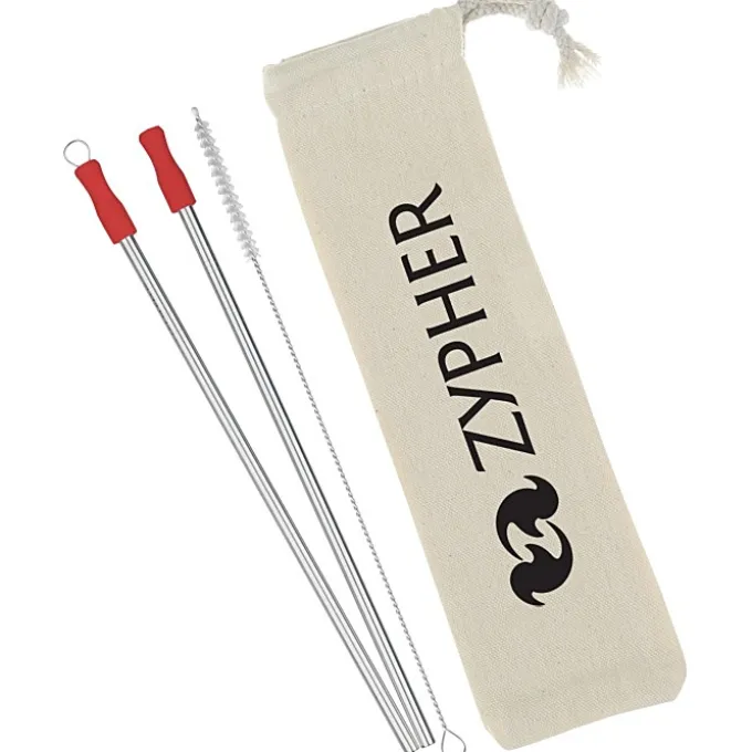 Stainless Straw Set in Cotton Pouch - 2 Pack - 24 hr